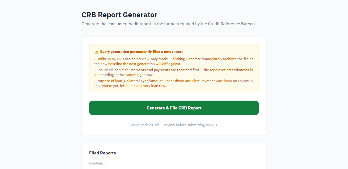 Real CRB report generator, including its own honest filing caveats